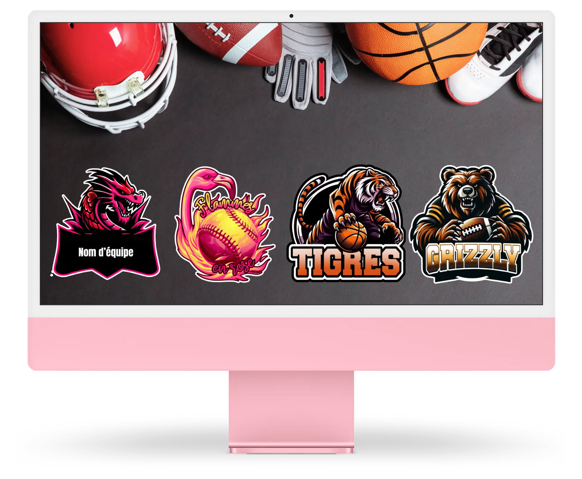 Création de logos personnalisés pour équipes sportives — exemples de mascottes, emblèmes et visuels dynamiques conçus par NBAV par Nadia Beauvais, artiste virtuelle