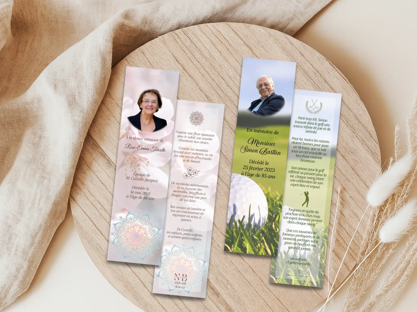 Signet illustré avec motif floral en hommage à un être cher