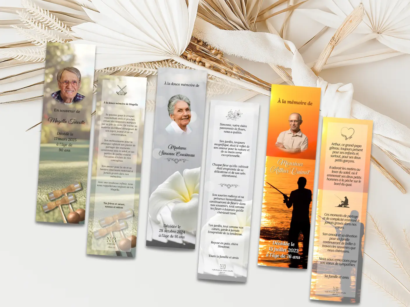 Signet illustré avec motif floral en hommage à un être cher